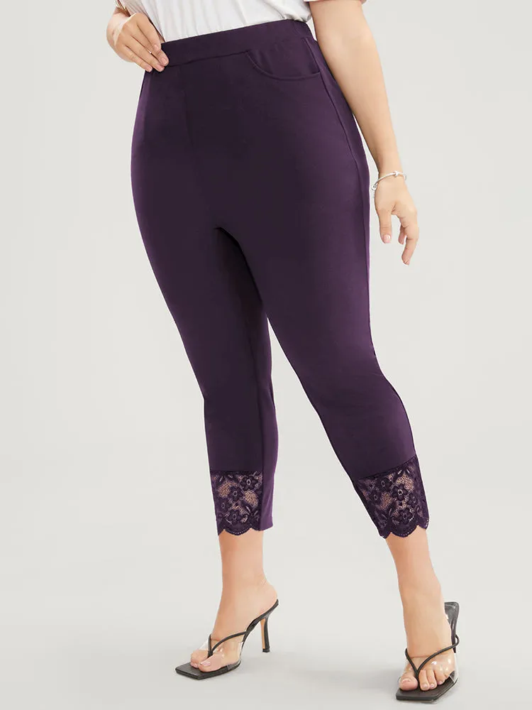 Solid Scalloped Trim Elastic Waist Pocket Lace Hem Pants sold by Bloomchic product image thumbnail 2