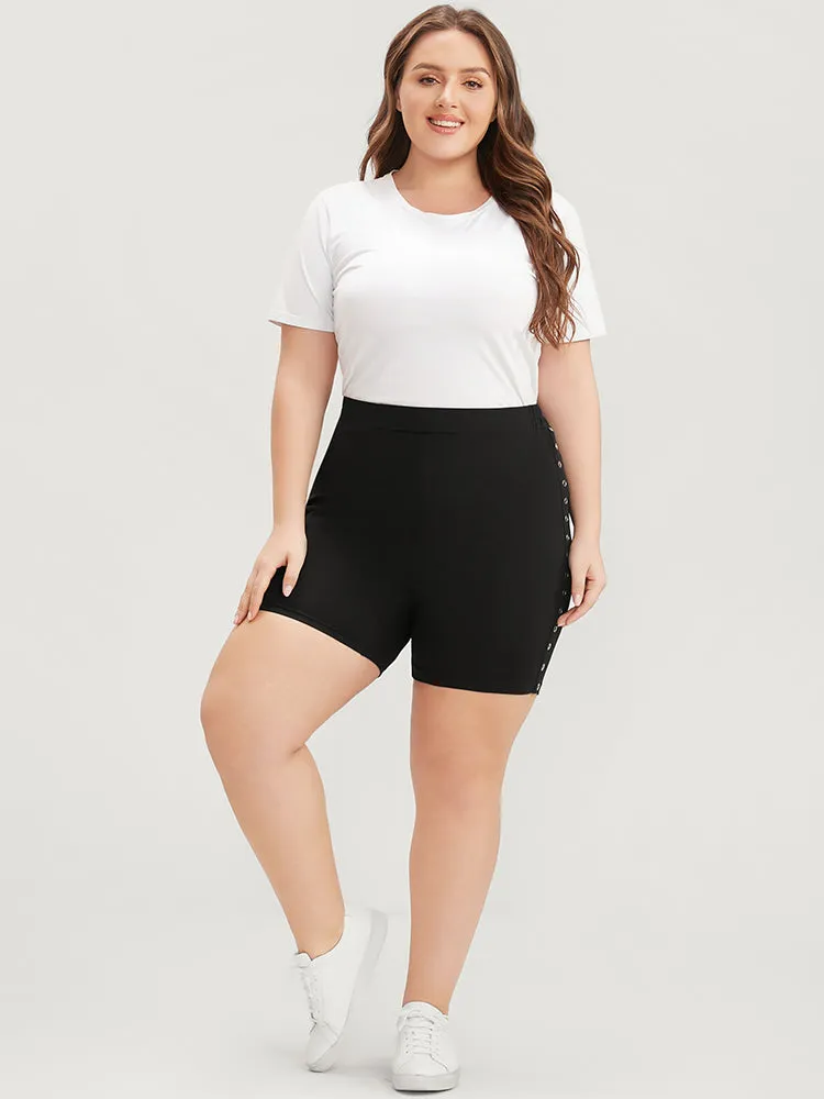 Plain Studded Detail Elastic Waist Shorts sold by Bloomchic
