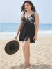 Floral Patchwork Knotted Front Split Swim Dress sold by Bloomchic