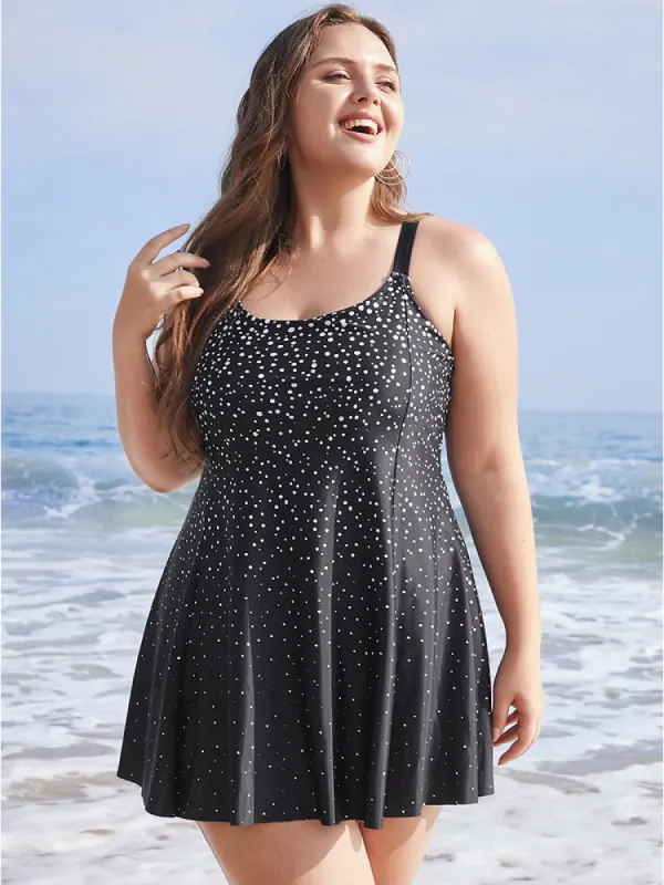 Polka Dot Sculpt Waist A Line Swim Dress sold by Bloomchic