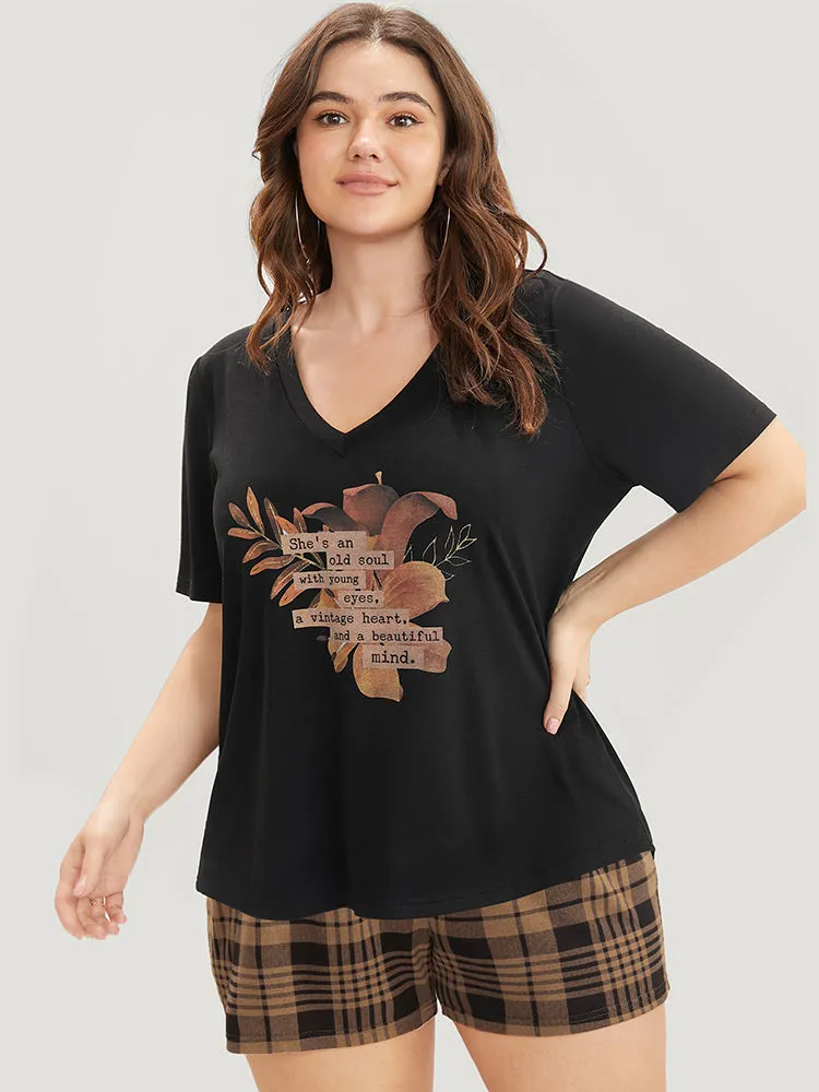 Floral & Letter Print V Neck Sleep Top sold by Bloomchic product image thumbnail 2