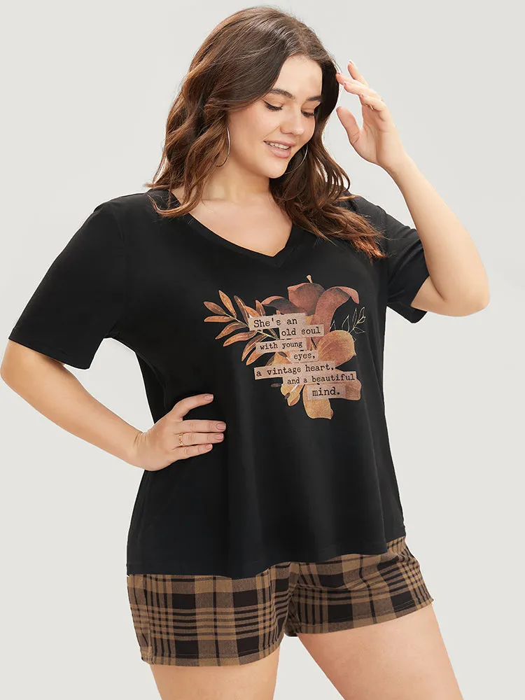 Floral & Letter Print V Neck Sleep Top sold by Bloomchic