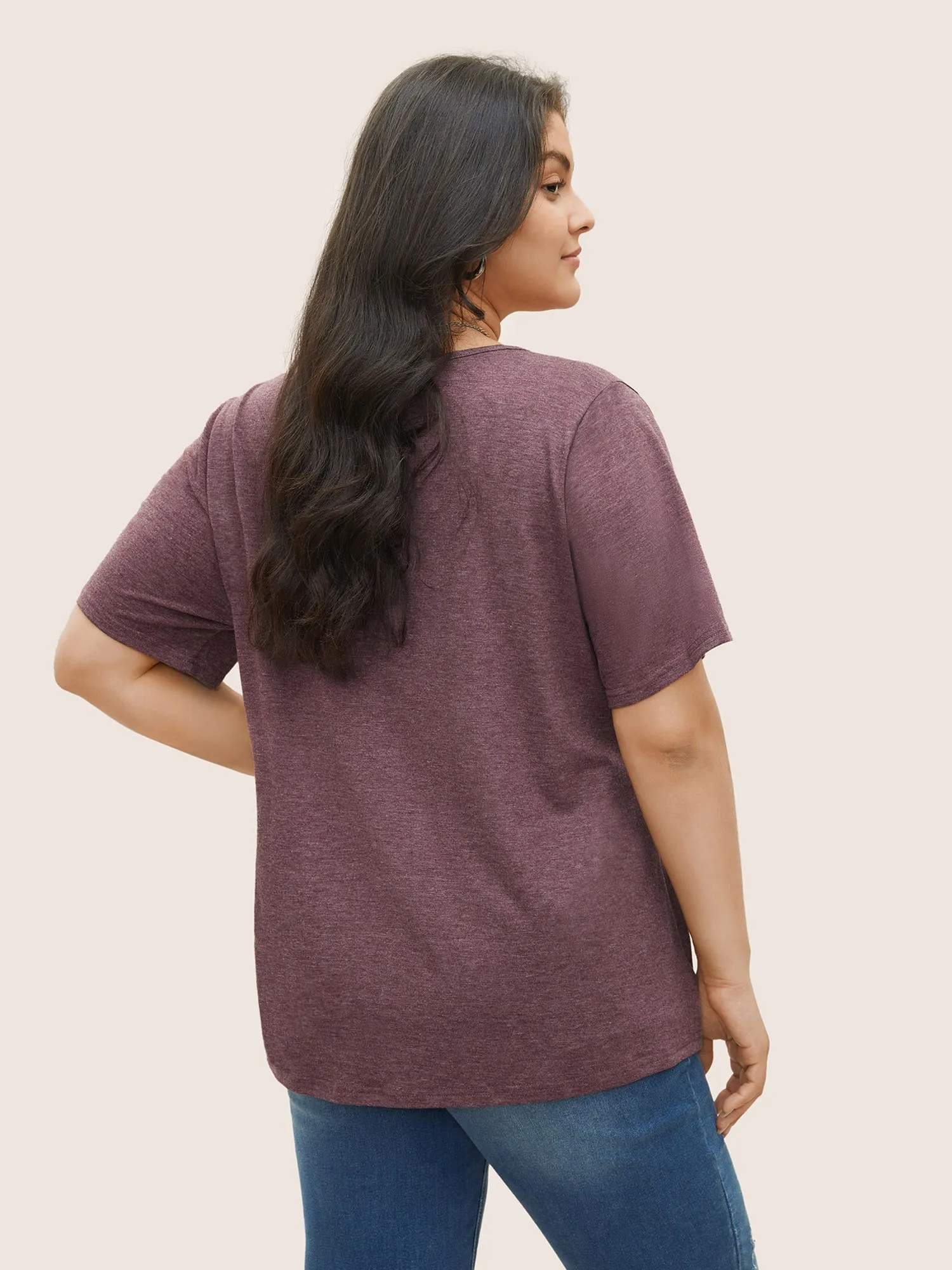 Solid Pleated Front Button Detail V Neck T-shirt sold by Bloomchic product image thumbnail 2