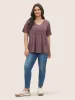 Solid Pleated Front Button Detail V Neck T-shirt sold by Bloomchic