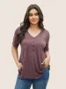 Solid Pleated Front Button Detail V Neck T-shirt sold by Bloomchic