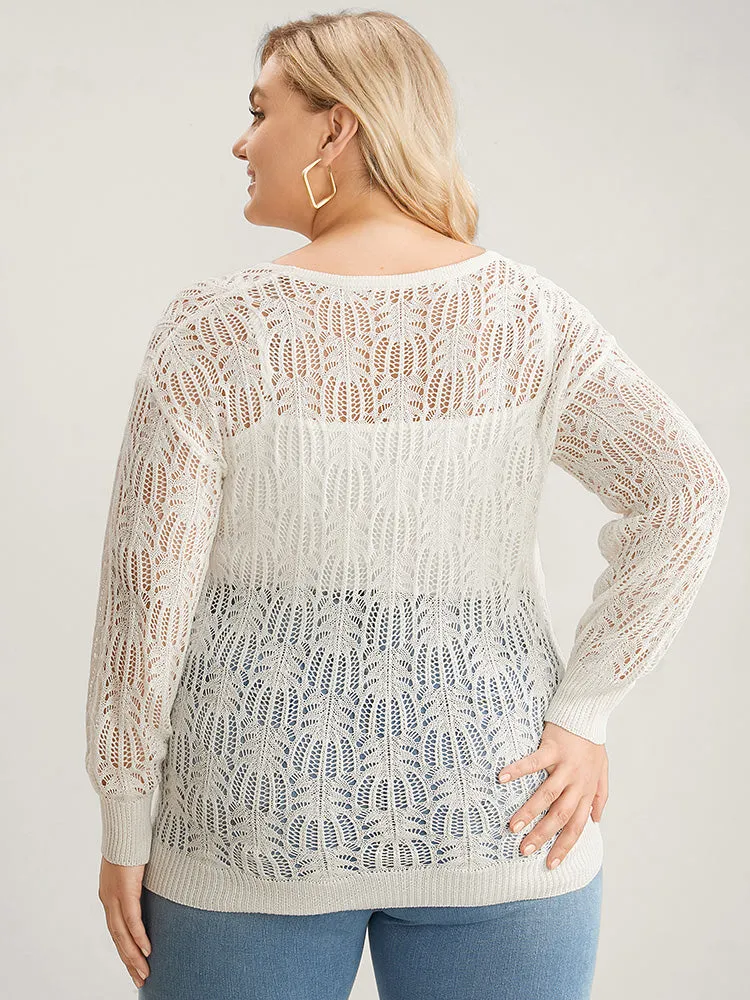 Plain Ice Rayon Yarn V Neck Geometric Eyelet Knit Top sold by Bloomchic product image thumbnail 2