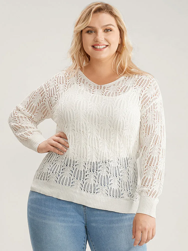 Plain Ice Rayon Yarn V Neck Geometric Eyelet Knit Top sold by Bloomchic product image thumbnail 3