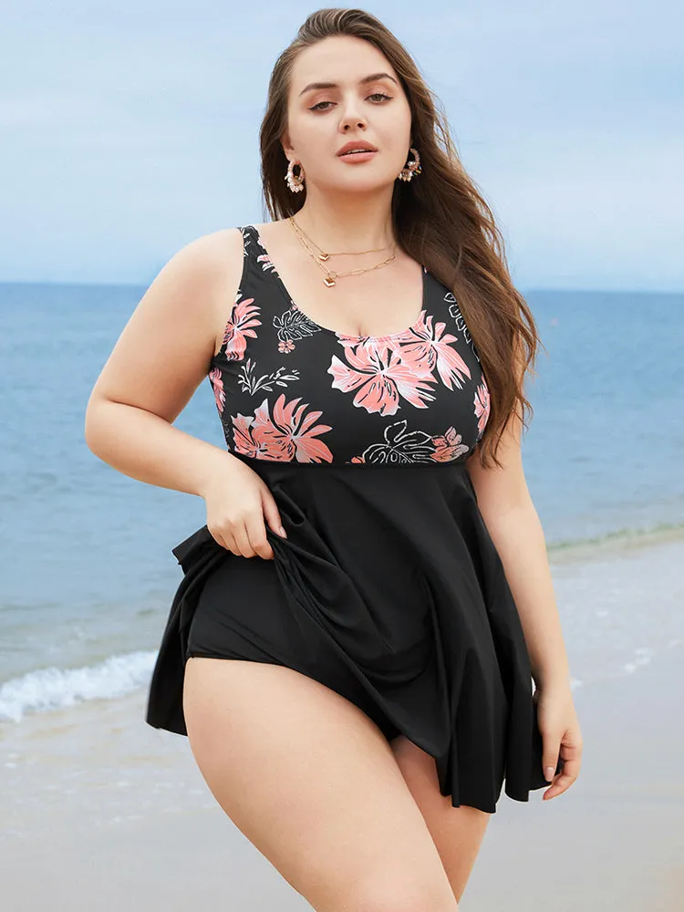 Floral Print Scoop Neck Sculpt Waist Swim Dress sold by Bloomchic product image thumbnail 3
