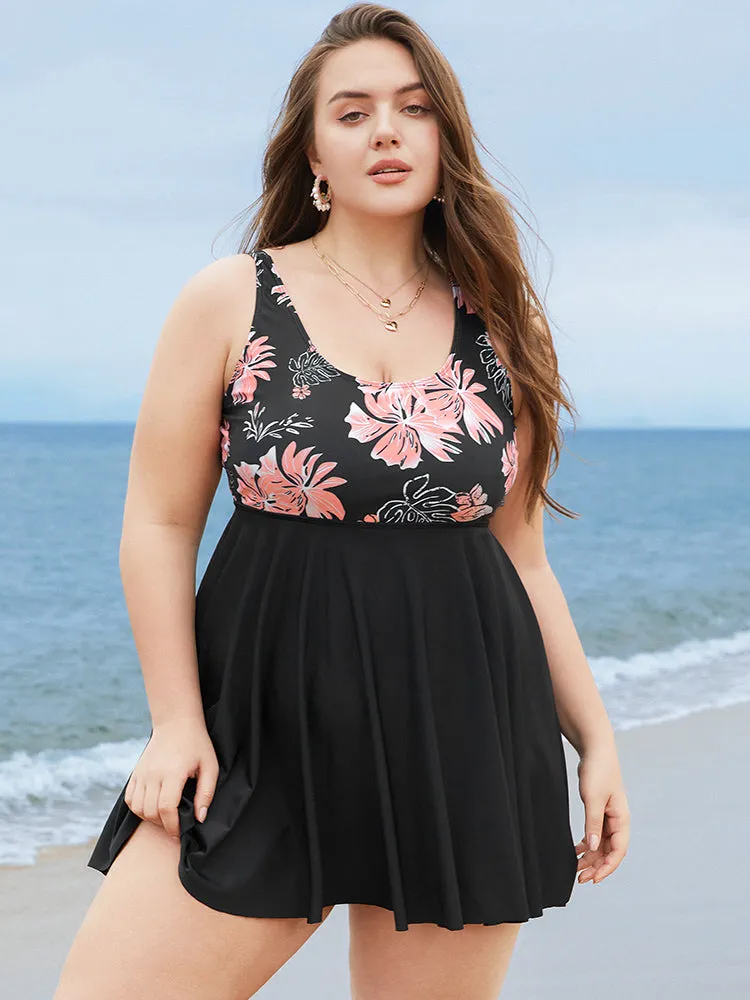 Floral Print Scoop Neck Sculpt Waist Swim Dress sold by Bloomchic