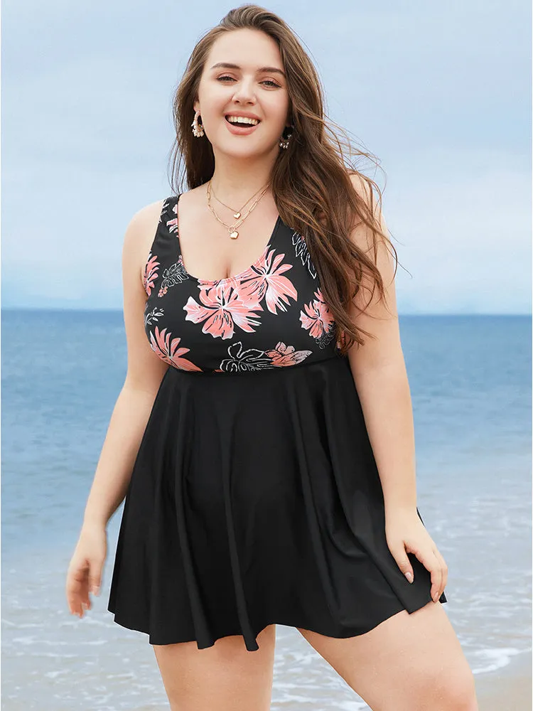 Floral Print Scoop Neck Sculpt Waist Swim Dress sold by Bloomchic product image thumbnail 4