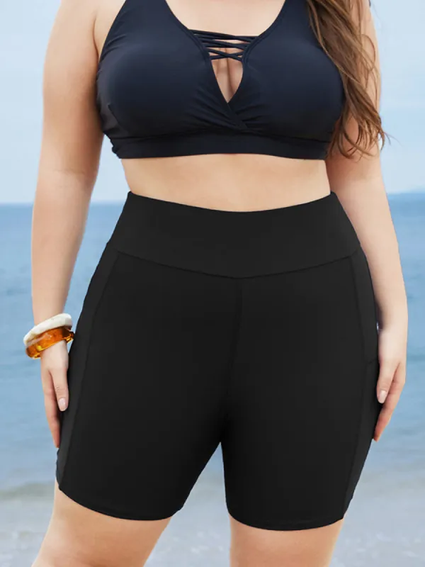 Solid Wideband Waist Swim Shorts sold by Bloomchic
