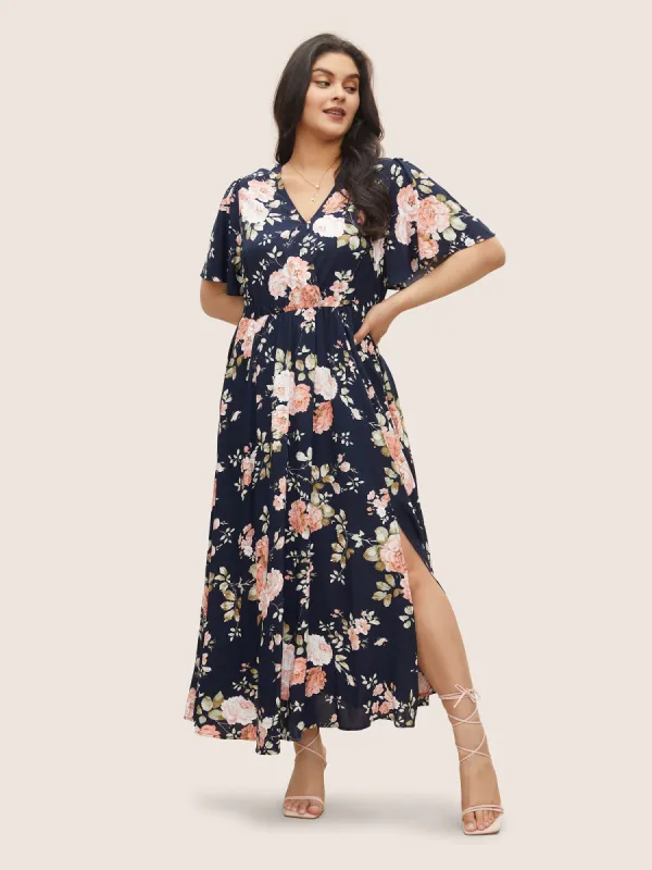 Bloom Dress - Flutter Sleeve Ditsy Floral Pocket Split Maxi Dress sold by Bloomchic