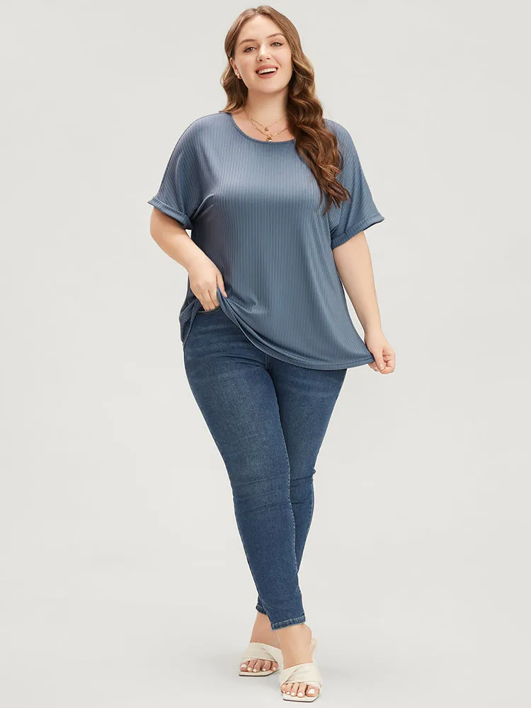 Plain Round Neck Rib Knit Tee sold by Bloomchic product image thumbnail 5