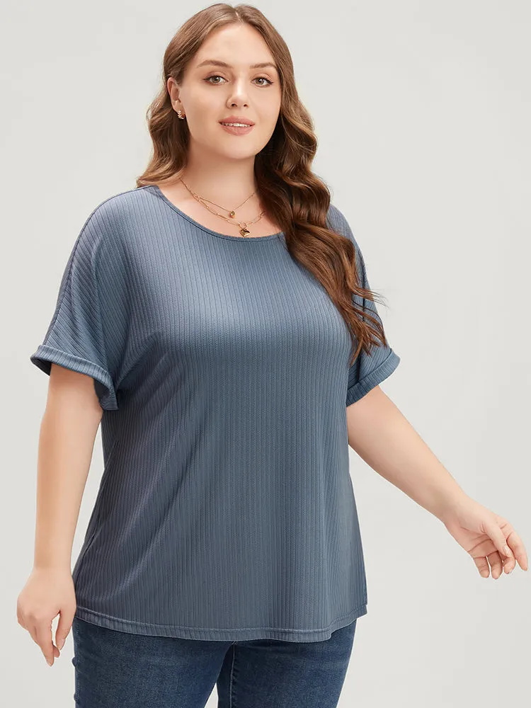 Plain Round Neck Rib Knit Tee sold by Bloomchic product image thumbnail 3