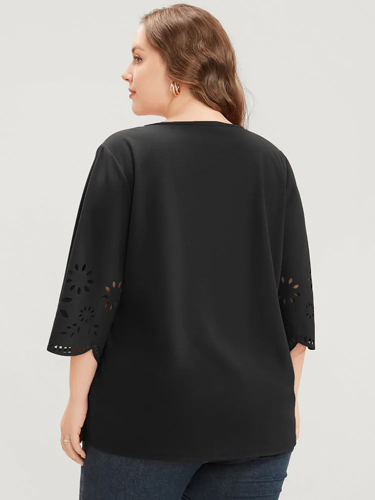 Solid Laser Cut Scalloped Trim T-shirt sold by Bloomchic product image thumbnail 4