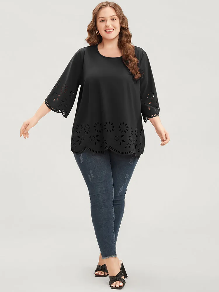 Solid Laser Cut Scalloped Trim T-shirt sold by Bloomchic product image thumbnail 5