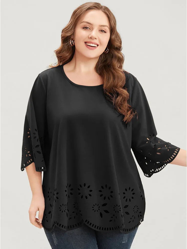 Solid Laser Cut Scalloped Trim T-shirt sold by Bloomchic product image thumbnail 2