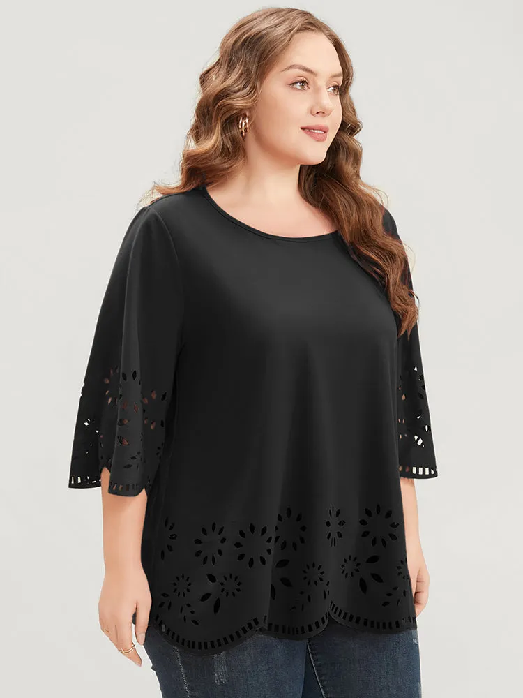 Solid Laser Cut Scalloped Trim T-shirt sold by Bloomchic product image thumbnail 3