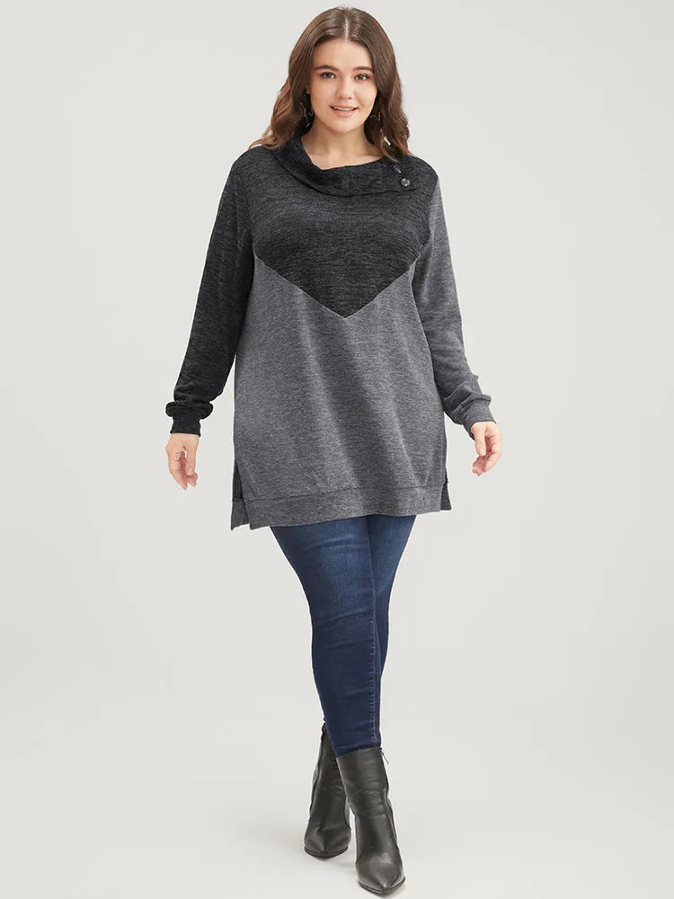 Colorblock Contrast Button Detail Split Hem Sweatshirt sold by Bloomchic product image thumbnail 5