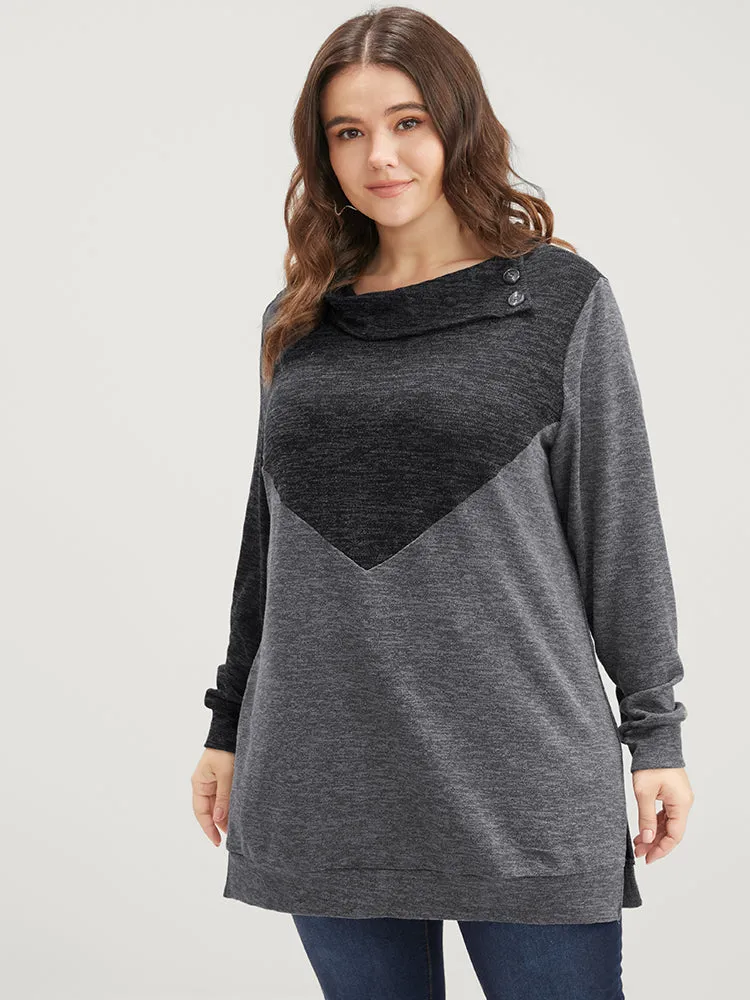 Colorblock Contrast Button Detail Split Hem Sweatshirt sold by Bloomchic product image thumbnail 2