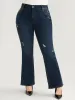 Bootcut Slightly Stretchy High Rise Dark Wash Distressed Jeans sold by Bloomchic