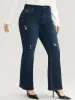 Bootcut Slightly Stretchy High Rise Dark Wash Distressed Jeans sold by Bloomchic