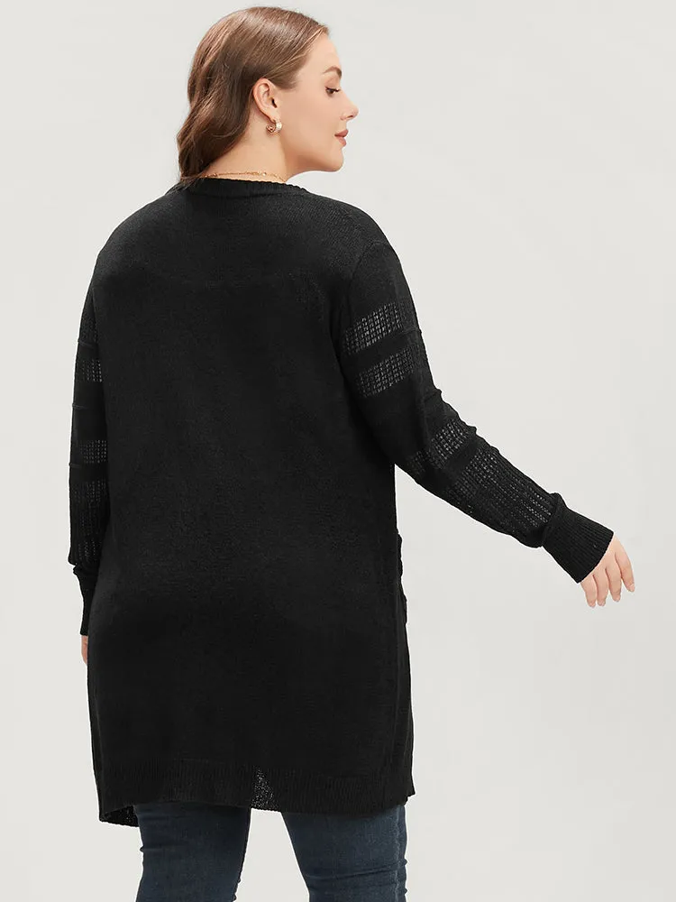 Plain Soft Sexy Ice Rayon Yarn Pocket Eyelet Open Front Cardigan sold by Bloomchic product image thumbnail 5