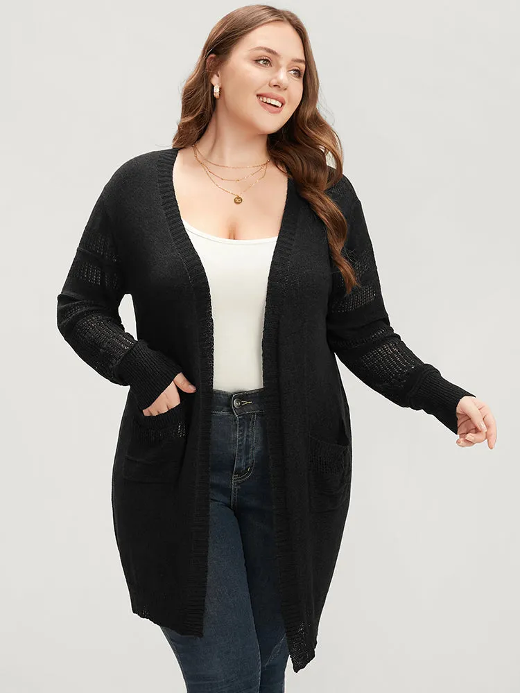 Plain Soft Sexy Ice Rayon Yarn Pocket Eyelet Open Front Cardigan sold by Bloomchic product image thumbnail 3