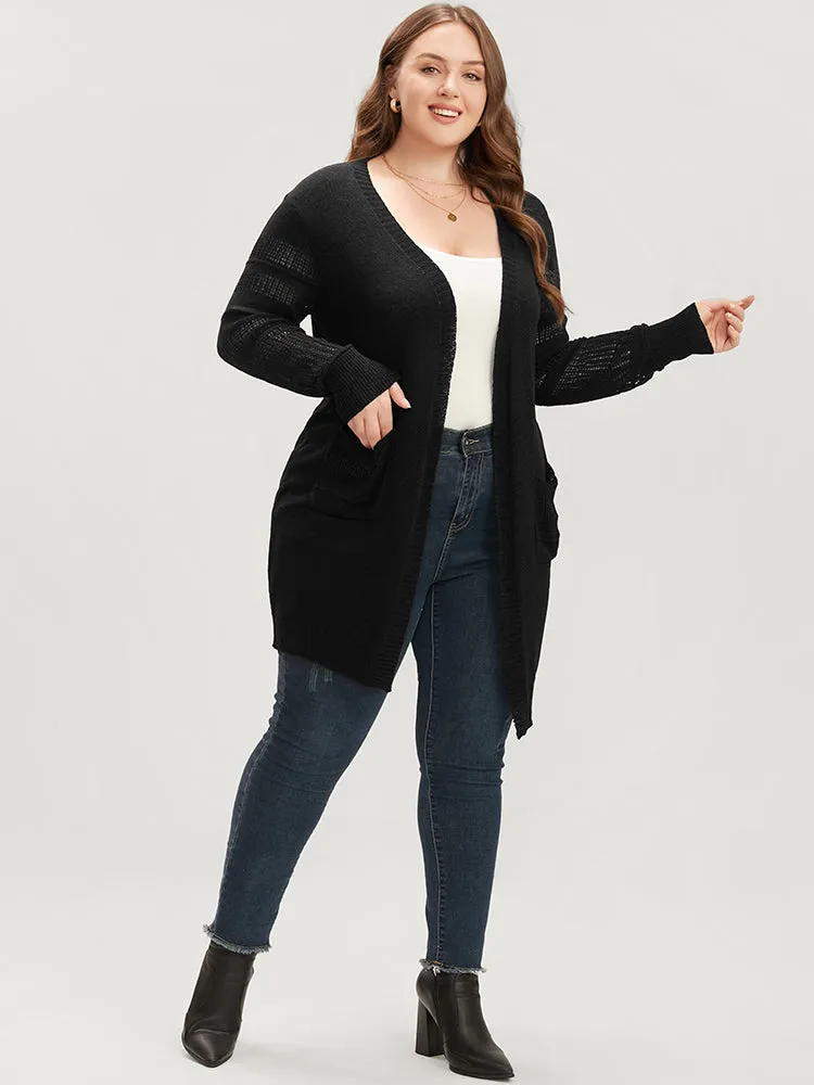 Plain Soft Sexy Ice Rayon Yarn Pocket Eyelet Open Front Cardigan sold by Bloomchic product image thumbnail 4