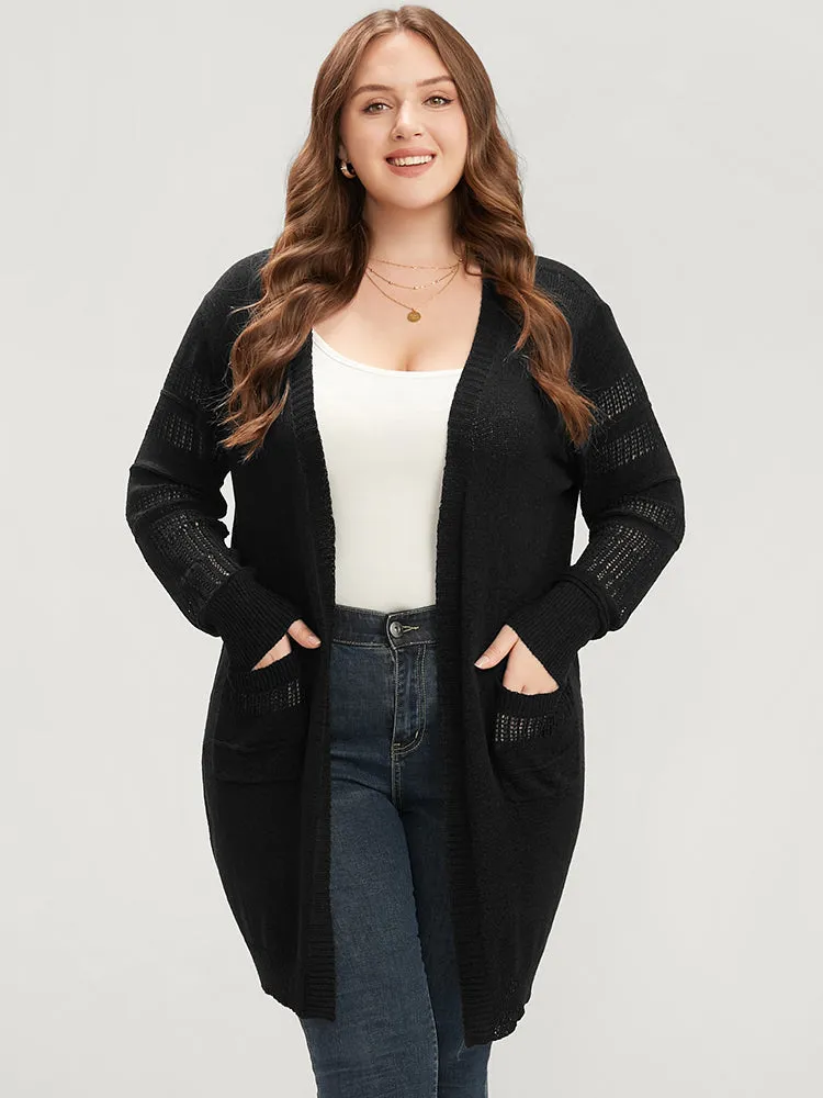 Plain Soft Sexy Ice Rayon Yarn Pocket Eyelet Open Front Cardigan sold by Bloomchic product image thumbnail 2