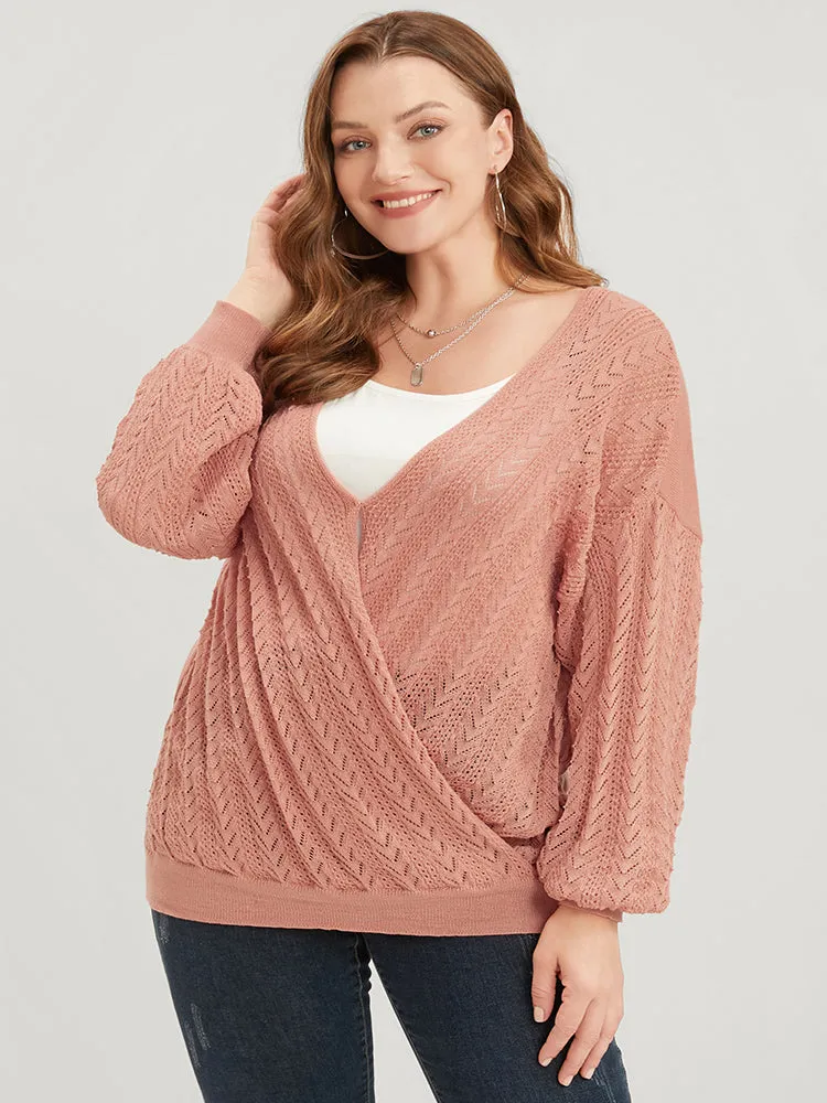 Plain Super Soft Knit Lantern Sleeve Wrap Knit Top sold by Bloomchic