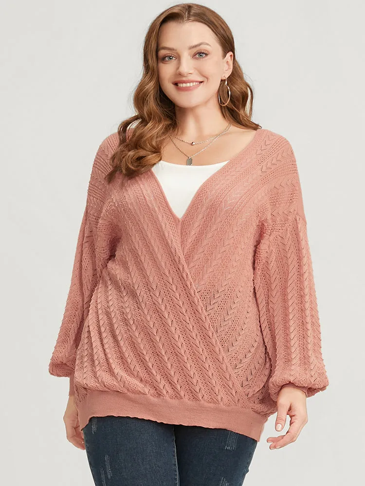 Plain Super Soft Knit Lantern Sleeve Wrap Knit Top sold by Bloomchic product image thumbnail 2
