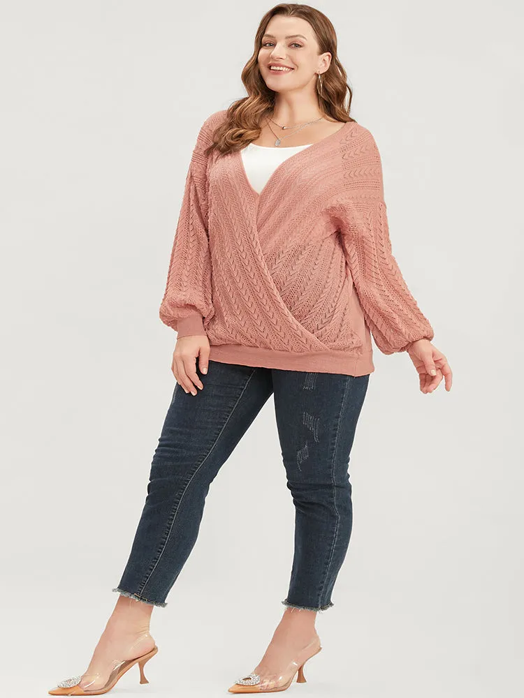 Plain Super Soft Knit Lantern Sleeve Wrap Knit Top sold by Bloomchic product image thumbnail 3