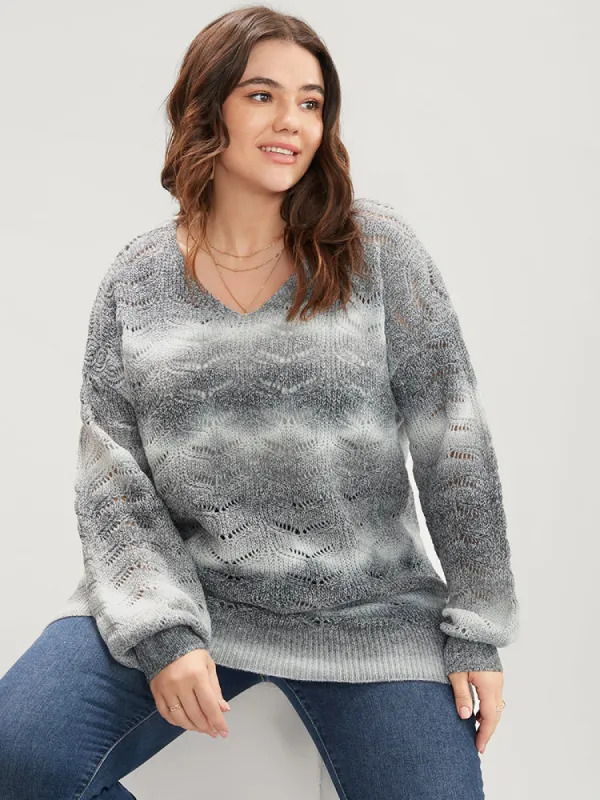 Ombre Spacedye Knit Eyelet V Neck Heather Knit Top sold by Bloomchic