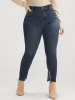 Mom Jeans Skinny Moderately Stretchy High Rise Medium Wash Split Jeans sold by Bloomchic