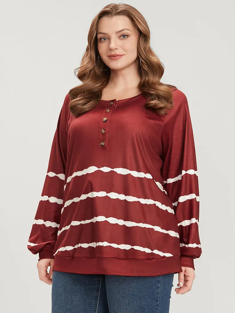 Striped Print Round Neck Button Up Sweatshirt sold by Bloomchic product image thumbnail 3