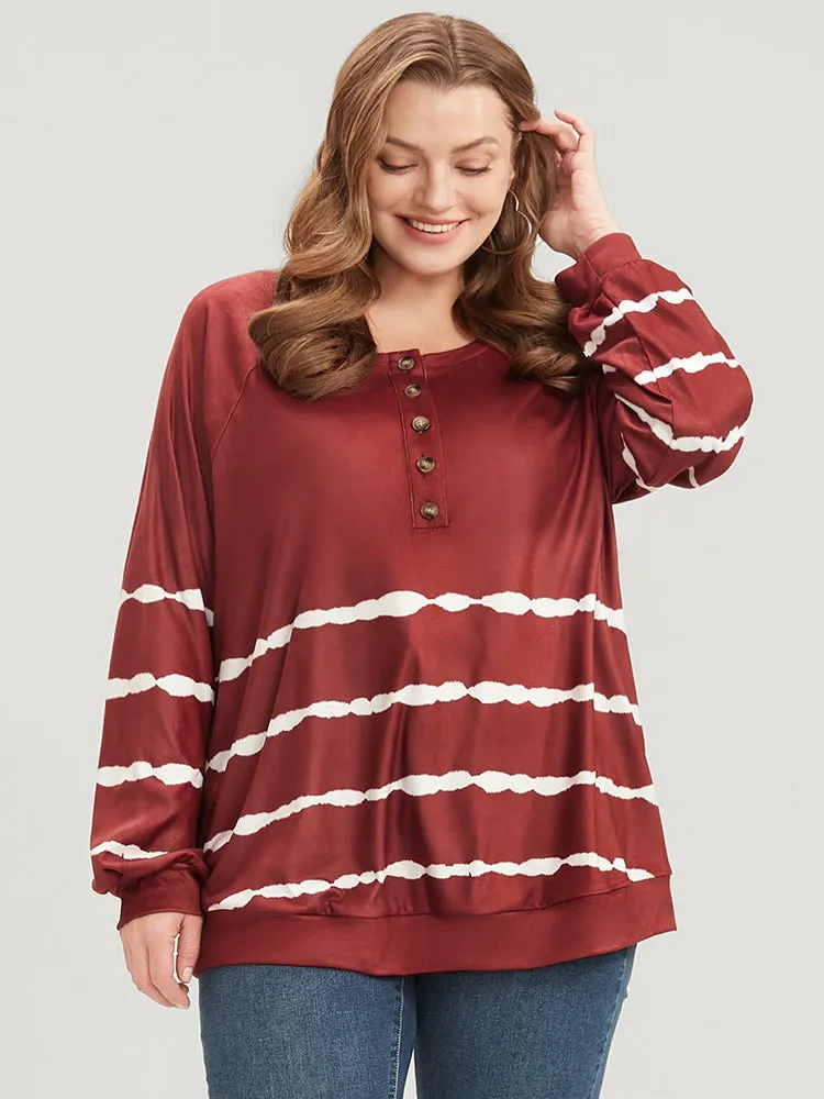 Striped Print Round Neck Button Up Sweatshirt sold by Bloomchic product image thumbnail 2