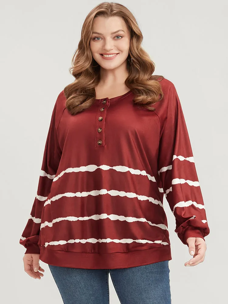 Striped Print Round Neck Button Up Sweatshirt sold by Bloomchic