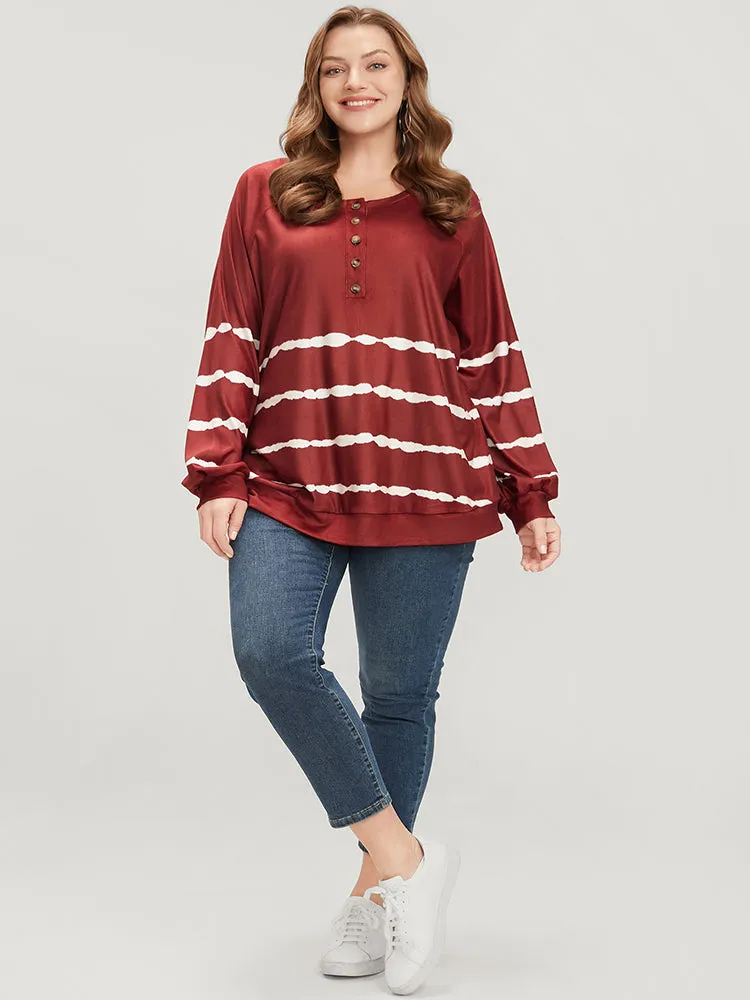 Striped Print Round Neck Button Up Sweatshirt sold by Bloomchic product image thumbnail 4
