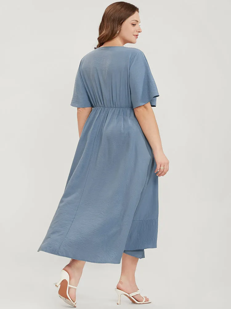 Solid Keyhole Round Neck Pocket Ruffle Trim Rib Knit Dress sold by Bloomchic product image thumbnail 5