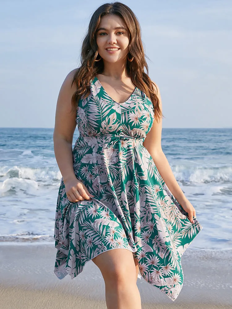 Plant Print Adjustable Straps Hanky Hem Tankini Top sold by Bloomchic