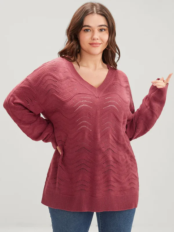 Plain Pointelle Knit Water Ripple Eyelet Knit Top sold by Bloomchic