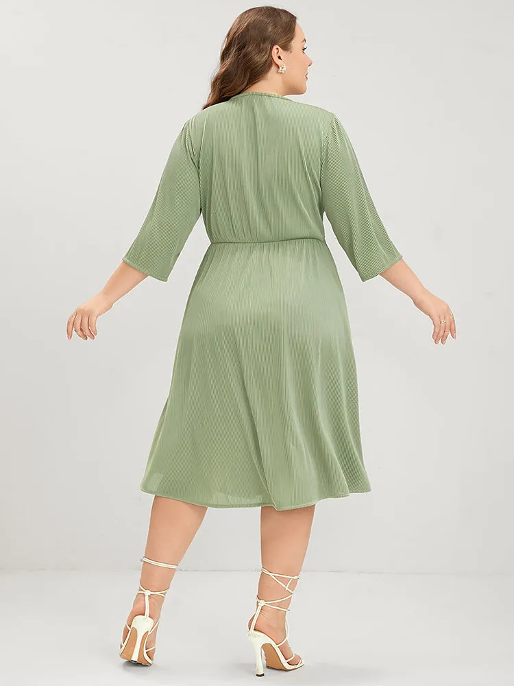 Plain Button Detail Pocket Ruched Rib Knit Flutter Dress sold by Bloomchic product image thumbnail 4