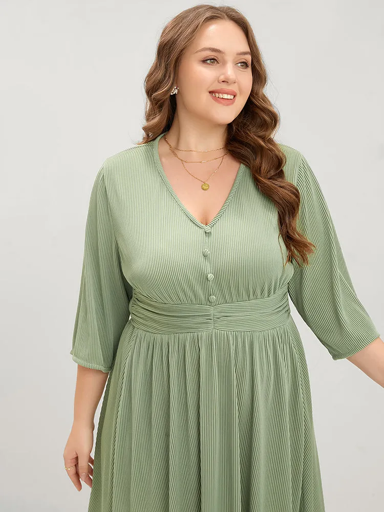 Plain Button Detail Pocket Ruched Rib Knit Flutter Dress sold by Bloomchic product image thumbnail 5