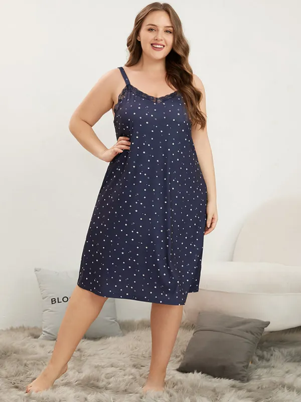 Star Print Lace Trim Pocket Cami Night Dress sold by Bloomchic