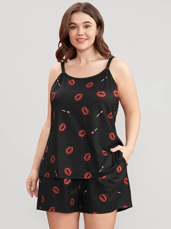 Lip Print Sleeveless Cami Top sold by Bloomchic