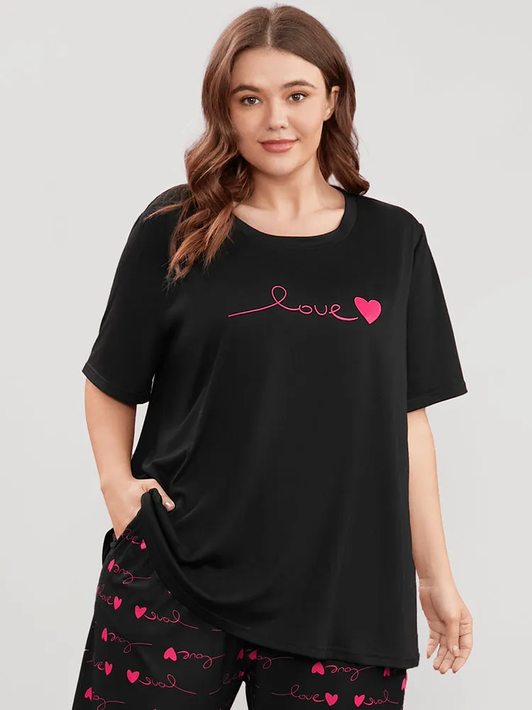 Heart & Letter Print Round Neck Sleep Top sold by Bloomchic