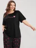 Heart & Letter Print Round Neck Sleep Top sold by Bloomchic