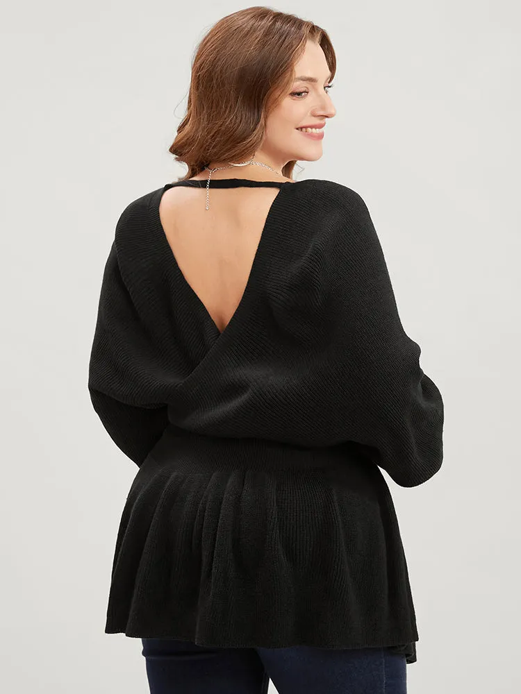 Solid Super Soft Rib Knit Dolman Sleeve Backless Wrap Knit Top sold by Bloomchic product image thumbnail 5