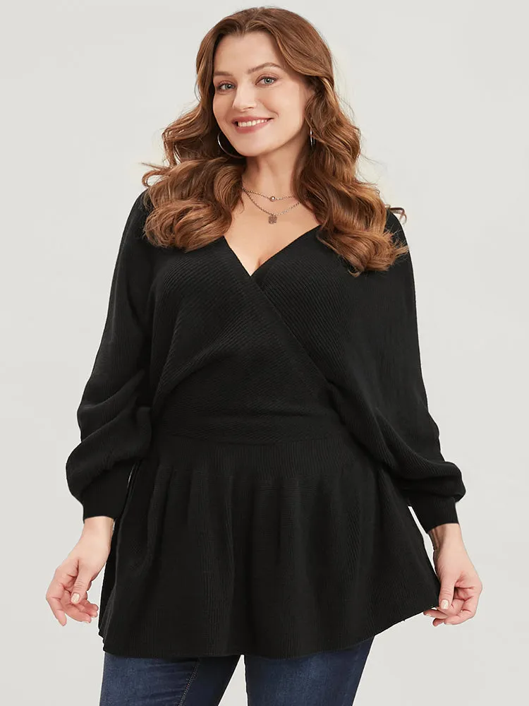 Solid Super Soft Rib Knit Dolman Sleeve Backless Wrap Knit Top sold by Bloomchic product image thumbnail 2